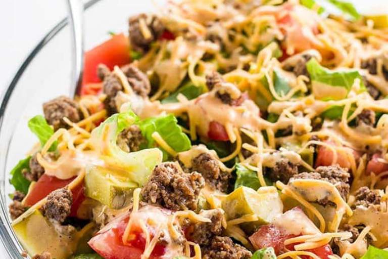 BIG MAC SALAD – CHEESEBURGER SALAD RECIPE (LOW CARB, GLUTEN-FREE)