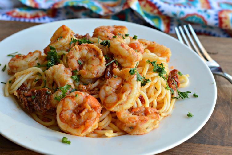 Rutabaga pasta with creamy shrimp sauce