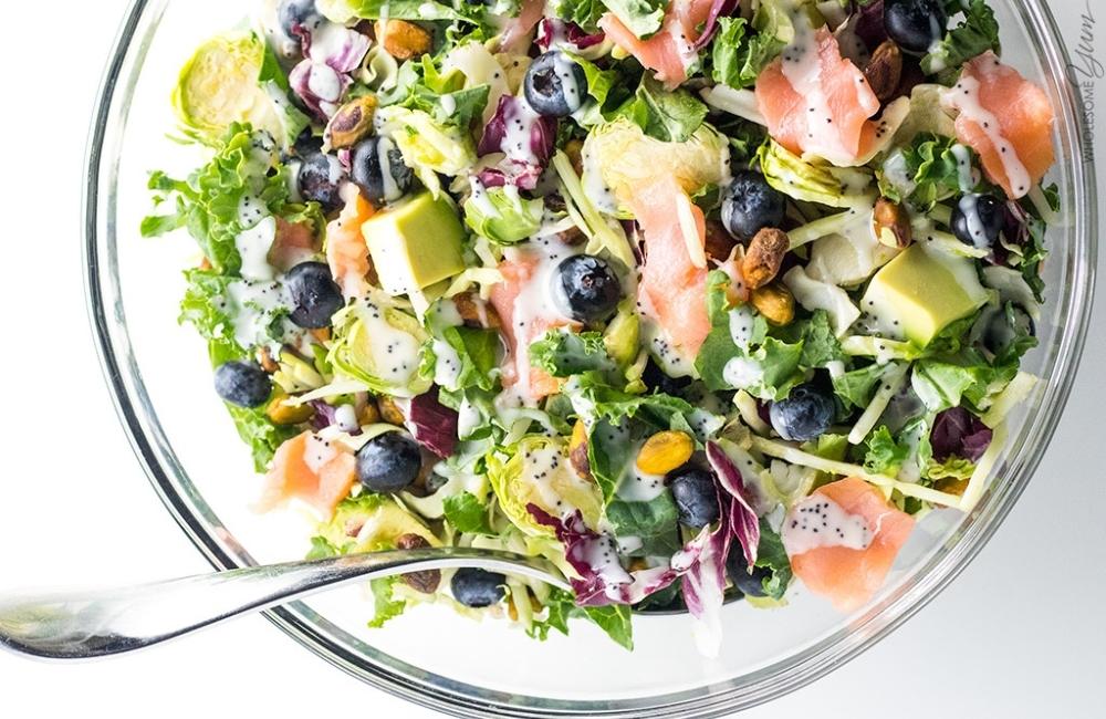 SALMON KALE SUPERFOOD SALAD WITH CREAMY LEMON VINAIGRETTE