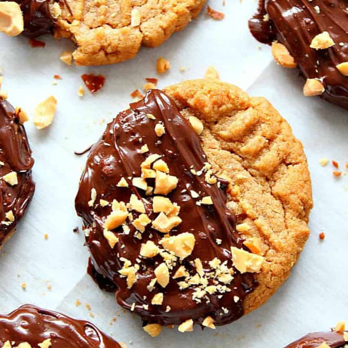 Vegan chocolate-dipped peanut butter cookies