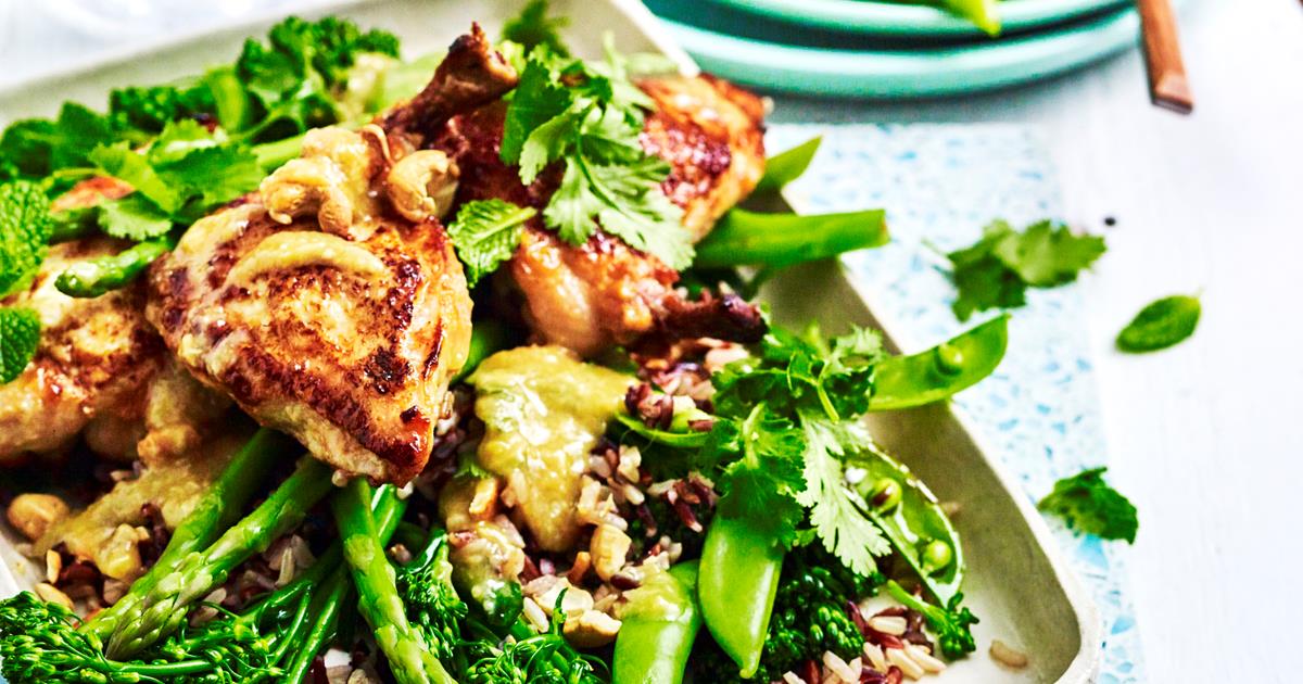Miso chicken with broccolini and asparagus
