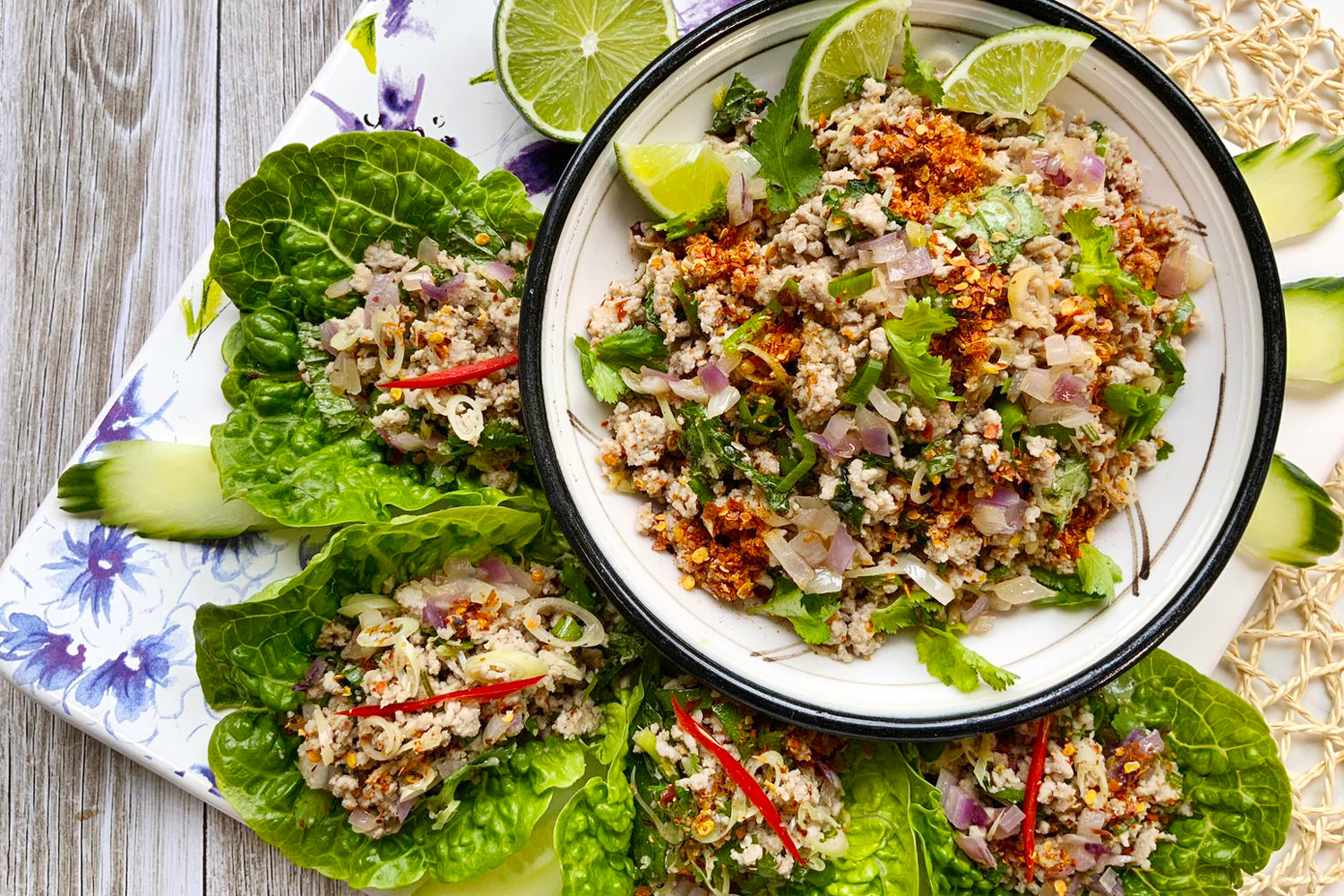Larb gai (spicy chicken salad)