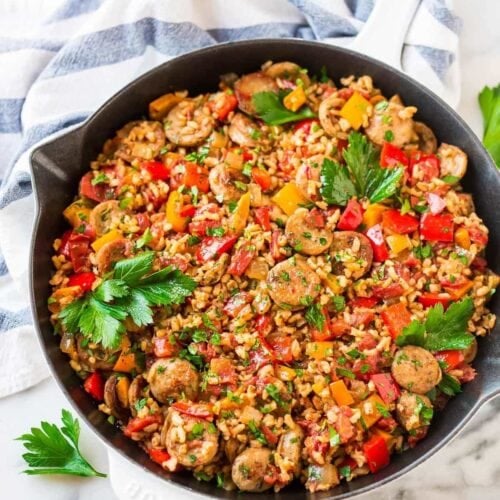 Sausage Zucchini and Brown Rice Skillet (One Pan Recipe)
