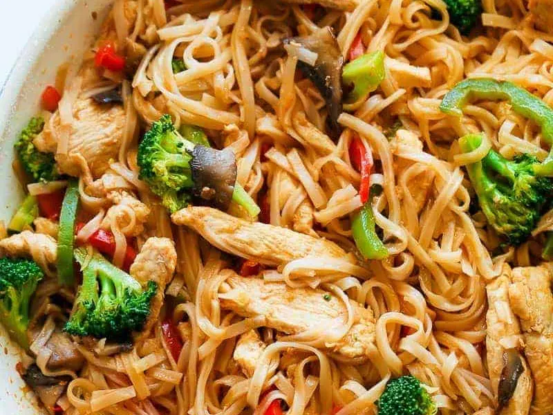 Chicken Stir Fry with Rice Noodles (30 minute meal)