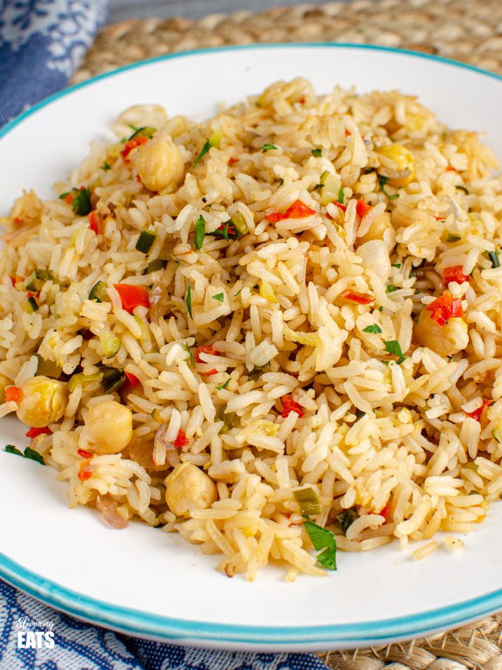 Warm rice and chickpea salad