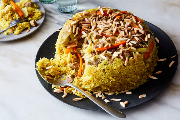 Maqluba (Makloubeh) with Lamb (Arabic rice dish)