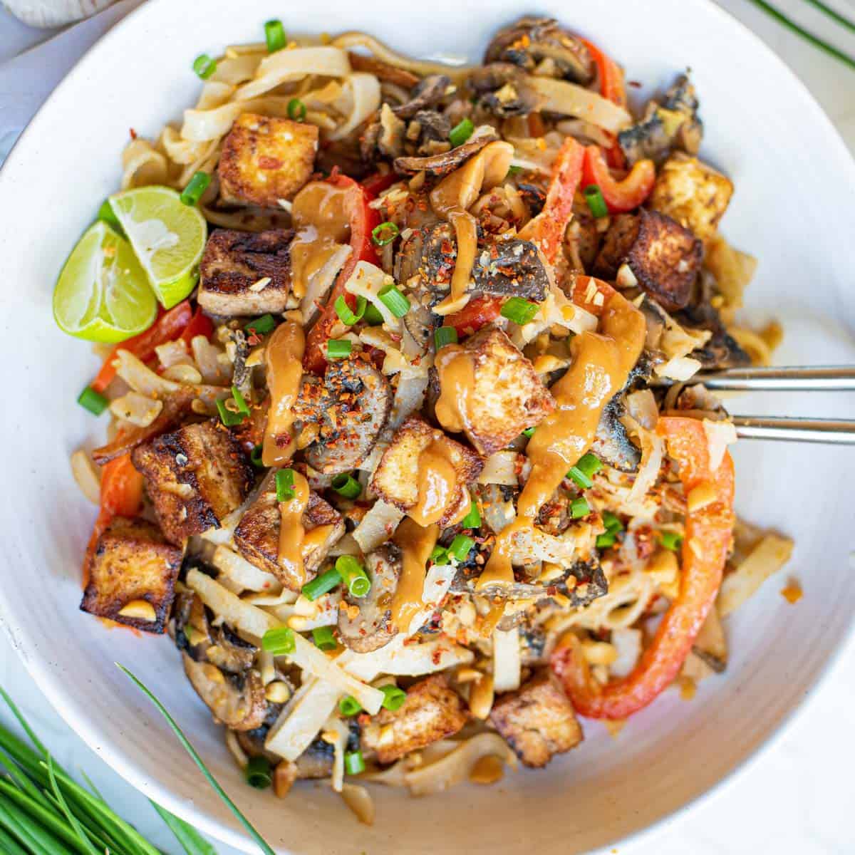 Vegetable Stir-Fry with Rice Noodles & Peanut Sauce